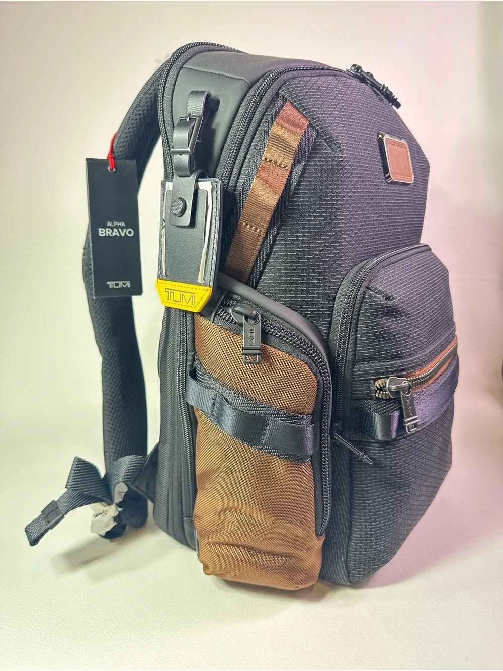 New Men’s TUMI Alpha Bravo Navigation Backpack Rucksack Black Brwn Nylon Leather